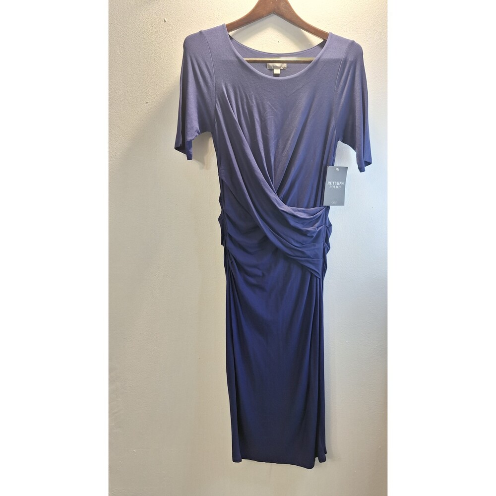 NWT PURE COLLECTION BLUE ASYMMETRICAL RUCHED FITTED JERSEY MIDI‎ DRESS SIZE 6